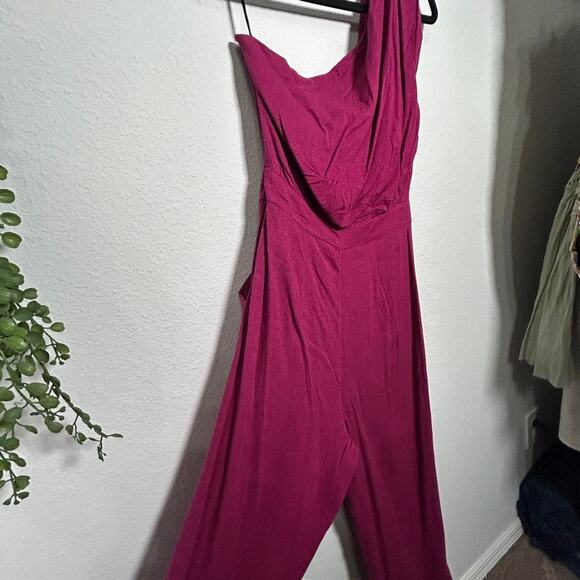 NEW Free People Avery Jumpsuit One Shoulder Magenta Pink Sz 6 Small Modern Muse - Picture 4 of 11